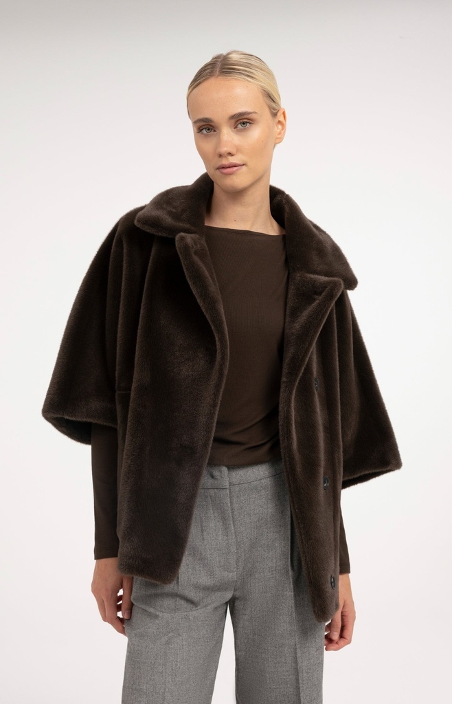 Veste oversize réversible en fausse fourrure - YAYA - Delicioso Brown (6)