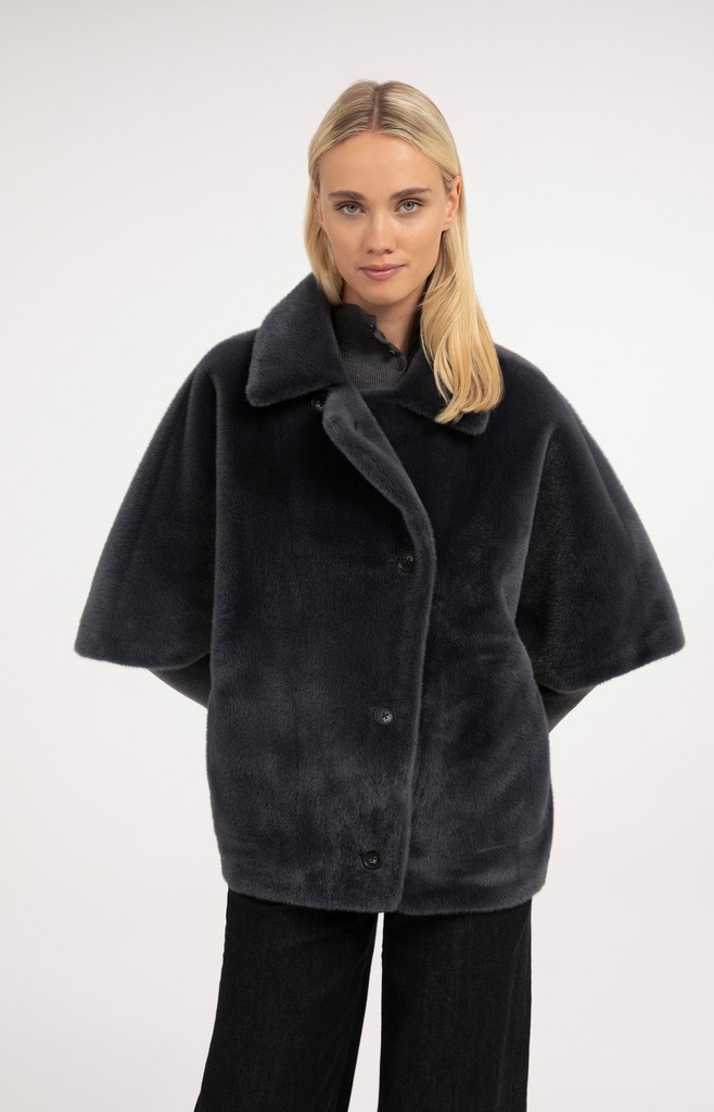 Veste oversize réversible en fausse fourrure - YAYA - Dark Anthracite (3)