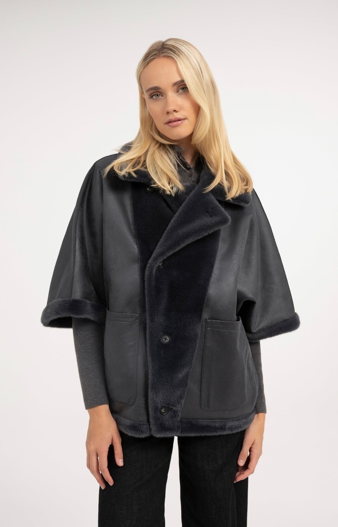 Veste oversize réversible en fausse fourrure - YAYA - Dark Anthracite (6)