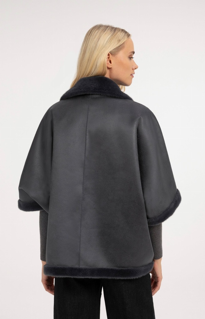 Veste oversize réversible en fausse fourrure - YAYA - Dark Anthracite (8)