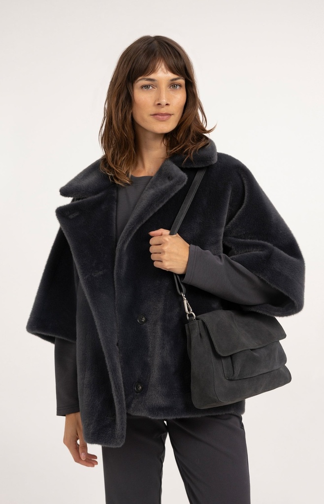 Veste oversize réversible en fausse fourrure - YAYA - Dark Anthracite (10)