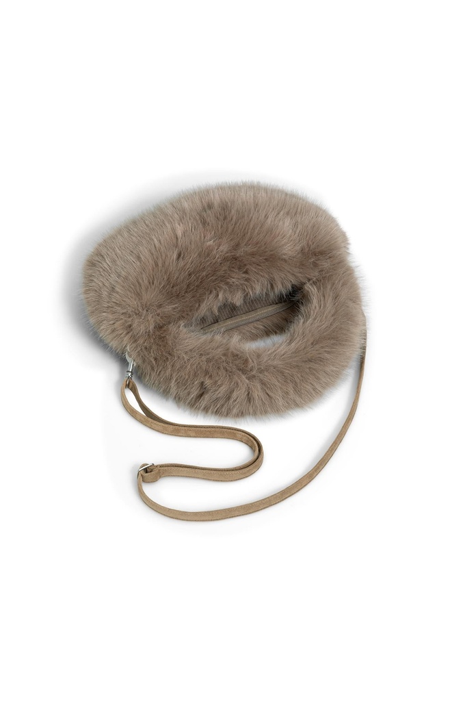 Petit sac rond en fausse fourrure - YAYA - Otter Brown (3)