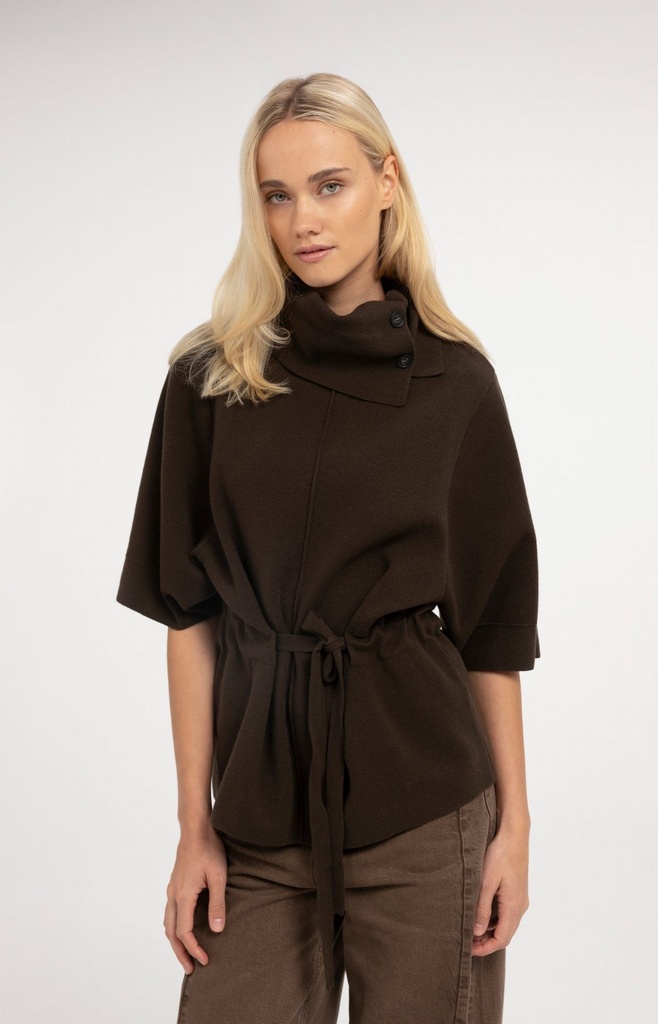 Pull à col montant et ceinture à nouer - YAYA - Delicioso Brown (vue 5)