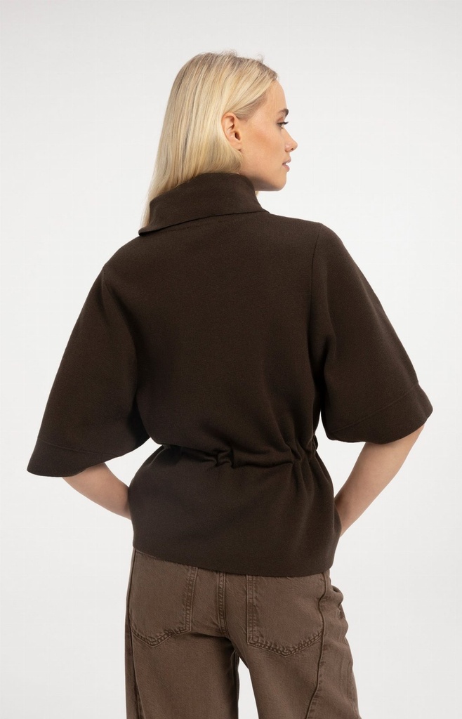 Pull à col montant et ceinture à nouer - YAYA - Delicioso Brown (vue 6)