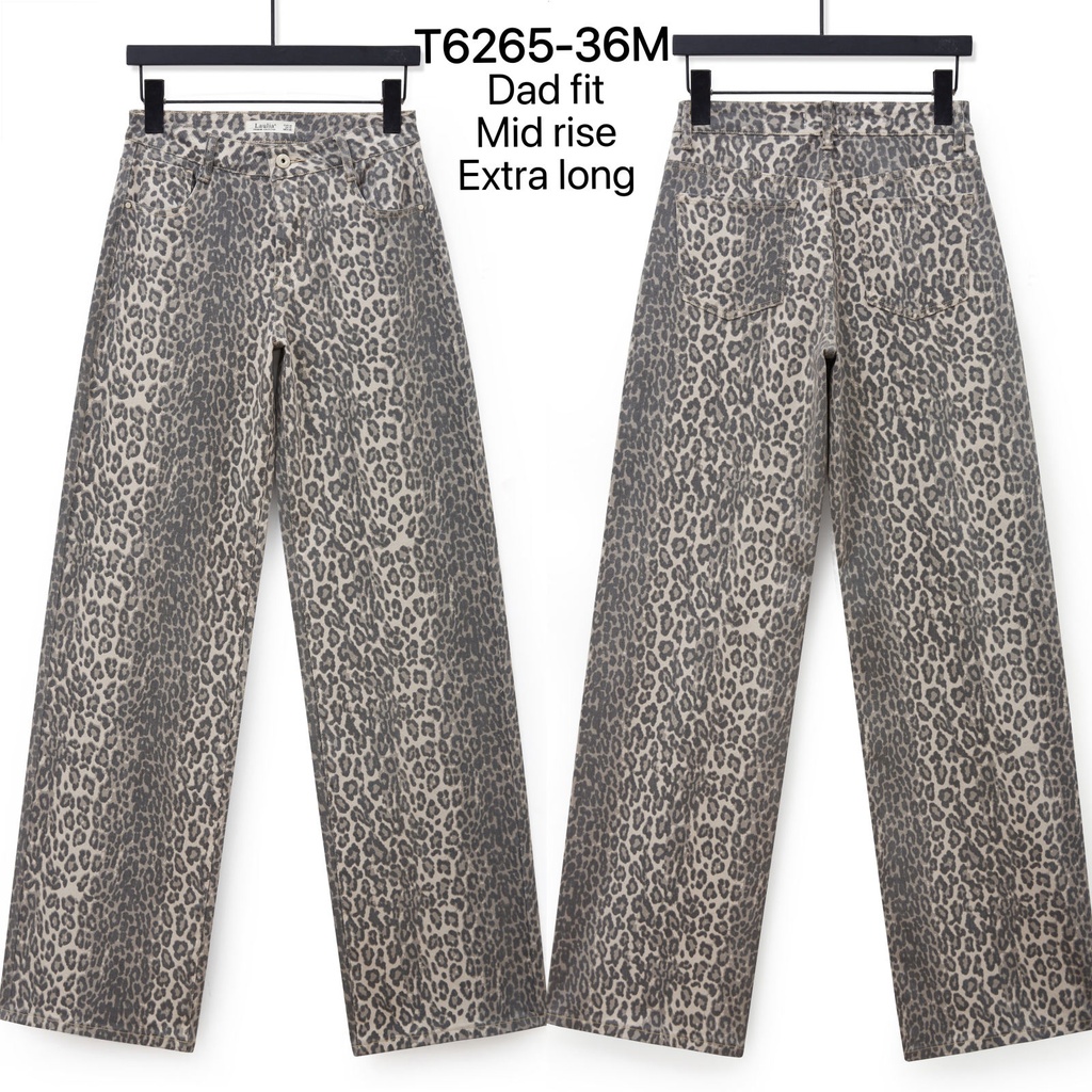 Jeans dad fit extra long imprimé léopard - Gris (2)