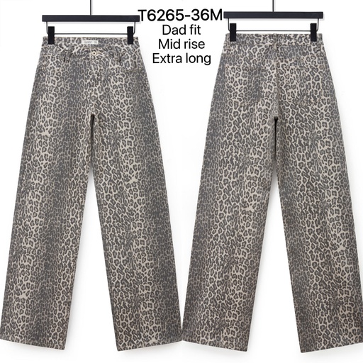 Jeans dad fit extra long imprimé léopard - Gris