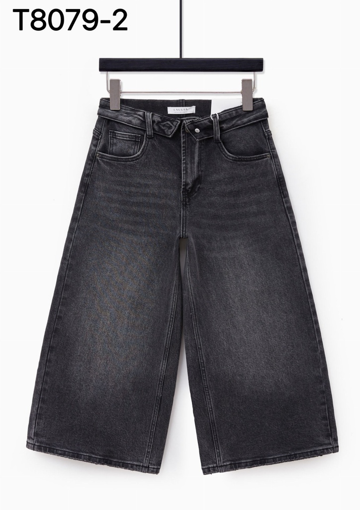 Bermuda long en jeans jambe large - Gris anthracite (2)