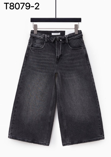 Bermuda long en jeans jambe large - Gris anthracite