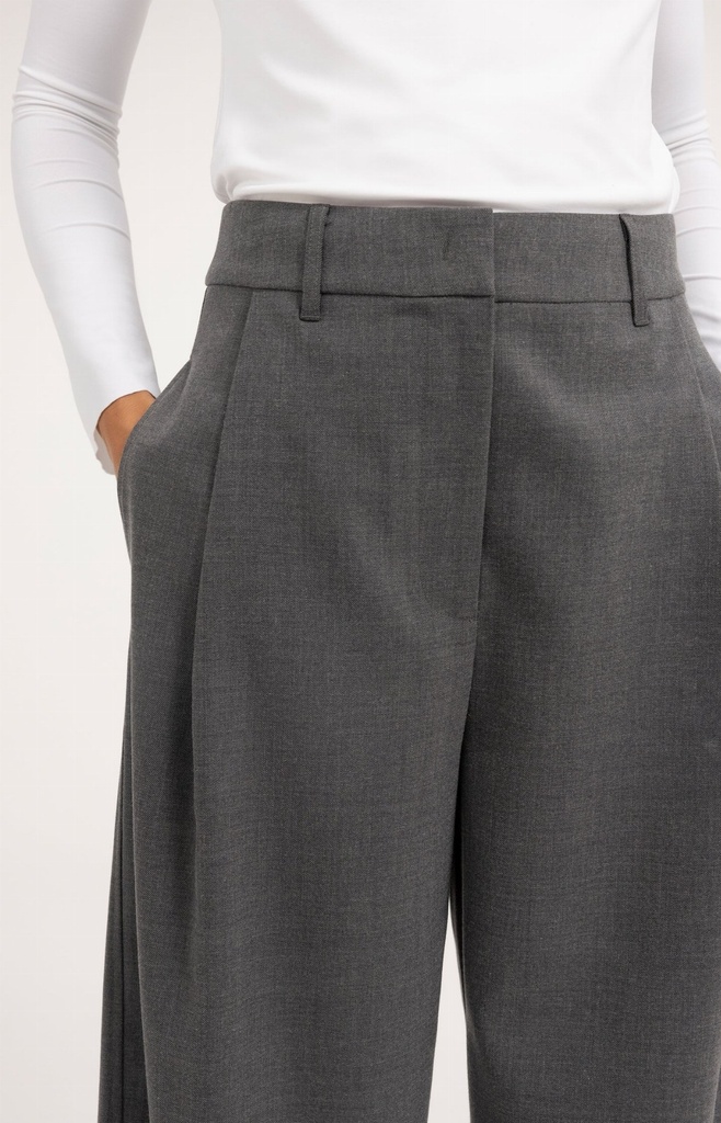 Pantalon coupe ballon à pinces - YAYA - Medium Grey Melange (4)