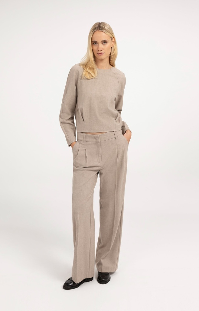 Pantalon souple, coupe large - YAYA - Beige Melange (2)