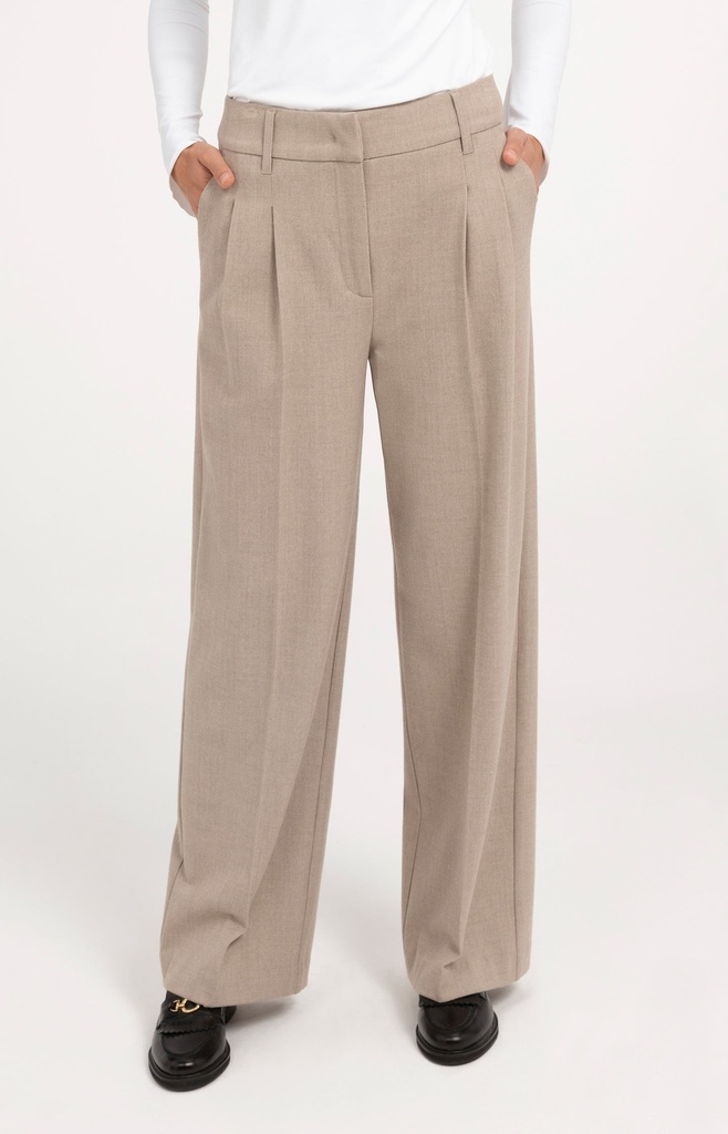 Pantalon souple, coupe large - YAYA - Beige Melange (3)