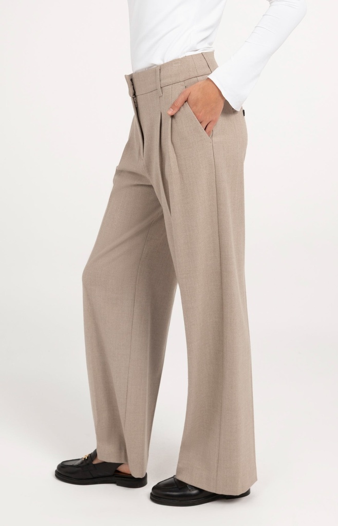 Pantalon souple, coupe large - YAYA - Beige Melange (5)