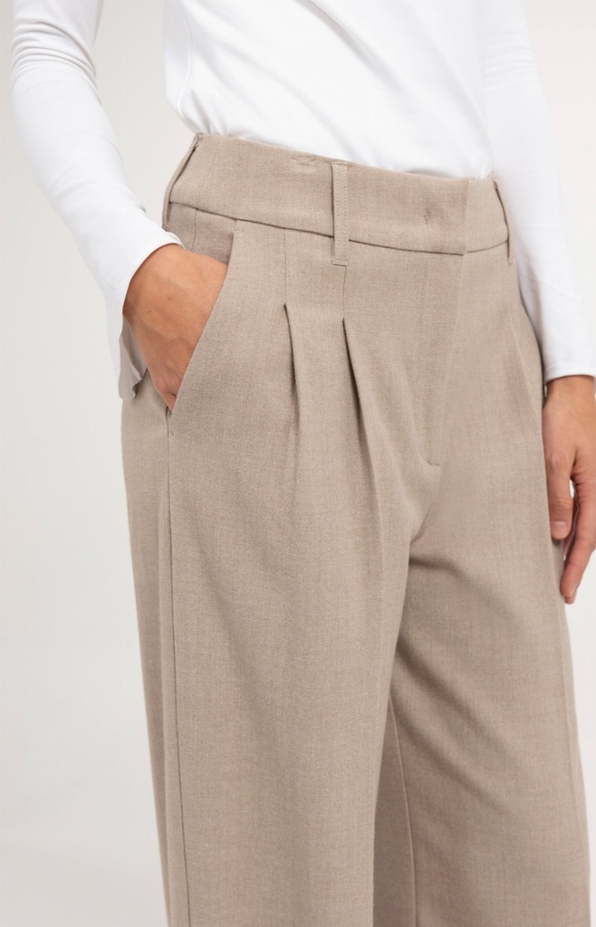 Pantalon souple, coupe large - YAYA - Beige Melange (7)