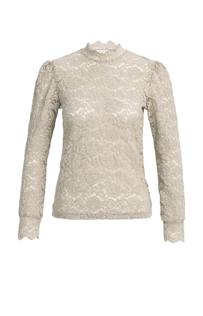 Haut en dentelle à manches longues et col montant - YAYA - Pure Cashmere Grey