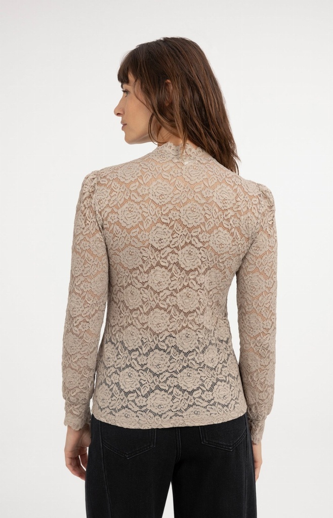 Haut en dentelle à manches longues et col montant - YAYA - Pure Cashmere Grey (4)