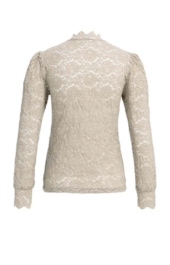 Haut en dentelle à manches longues et col montant - YAYA - Pure Cashmere Grey (6)