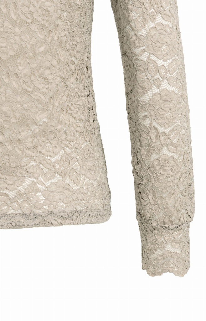 Haut en dentelle à manches longues et col montant - YAYA - Pure Cashmere Grey (7)
