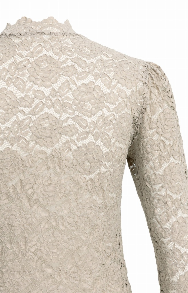 Haut en dentelle à manches longues et col montant - YAYA - Pure Cashmere Grey (8)