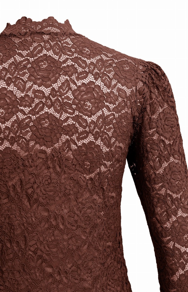 Haut en dentelle à manches longues et col montant - YAYA - Bitter Chocolate Red (7)