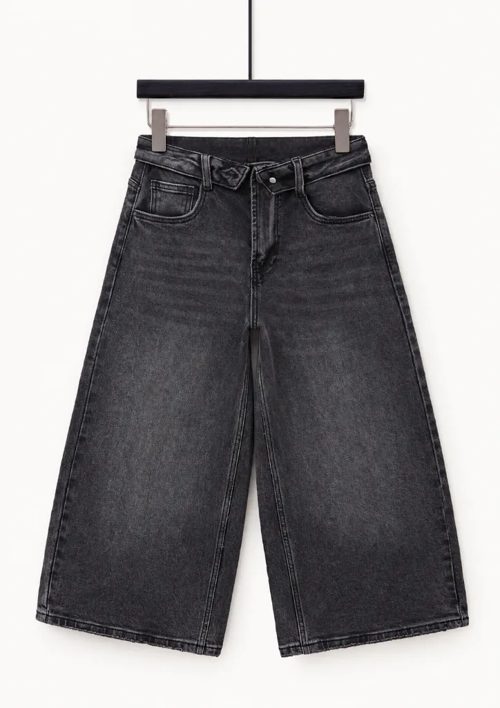 Bermuda long en jeans jambe large - Gris anthracite (vue 2)