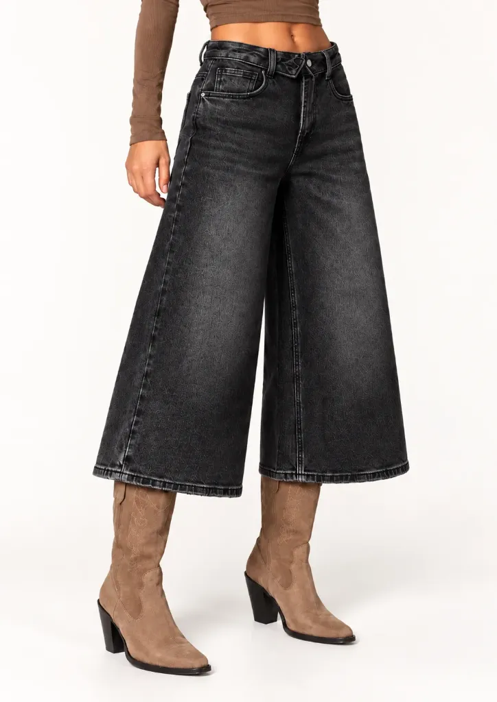 Bermuda long en jeans jambe large - Gris anthracite (vue 3)