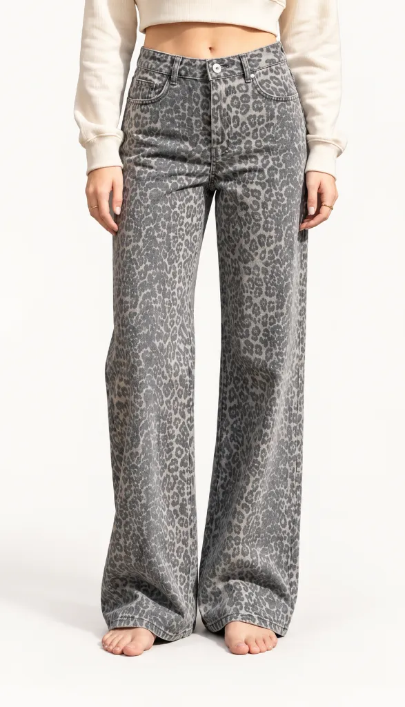 Jeans dad fit extra long imprimé léopard - Gris (vue 2)