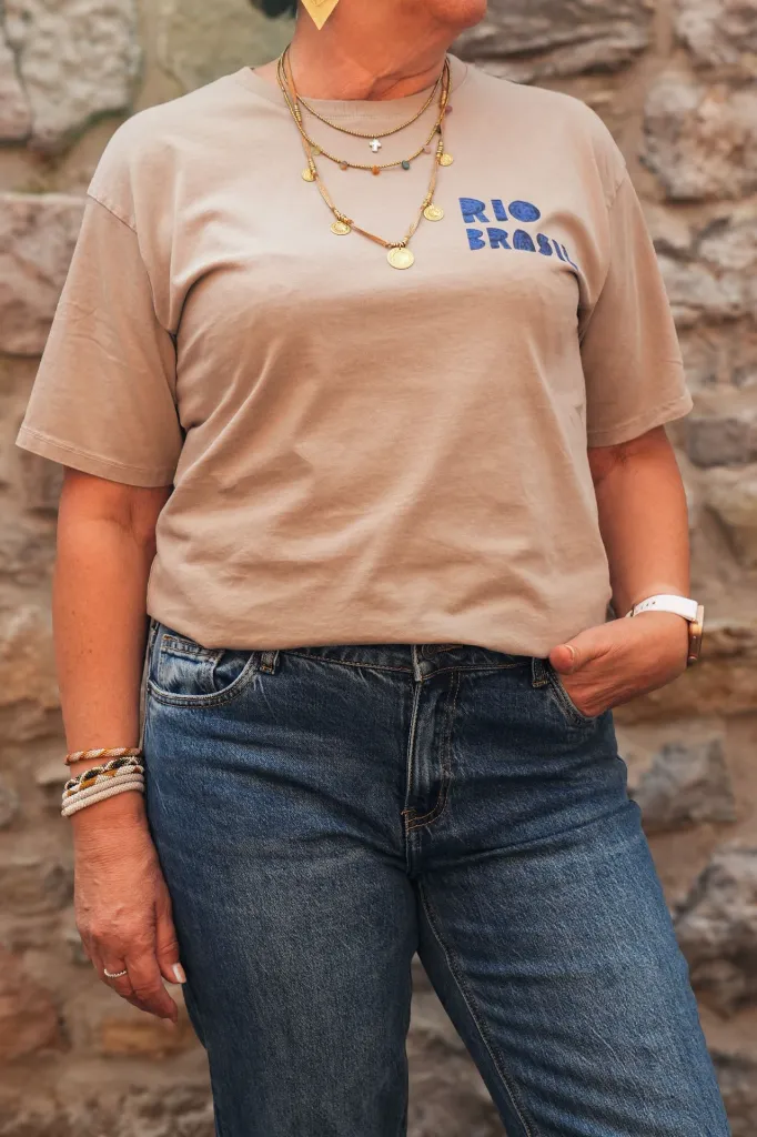 T-shirts en coton imprimé - Taupe (vue 7)