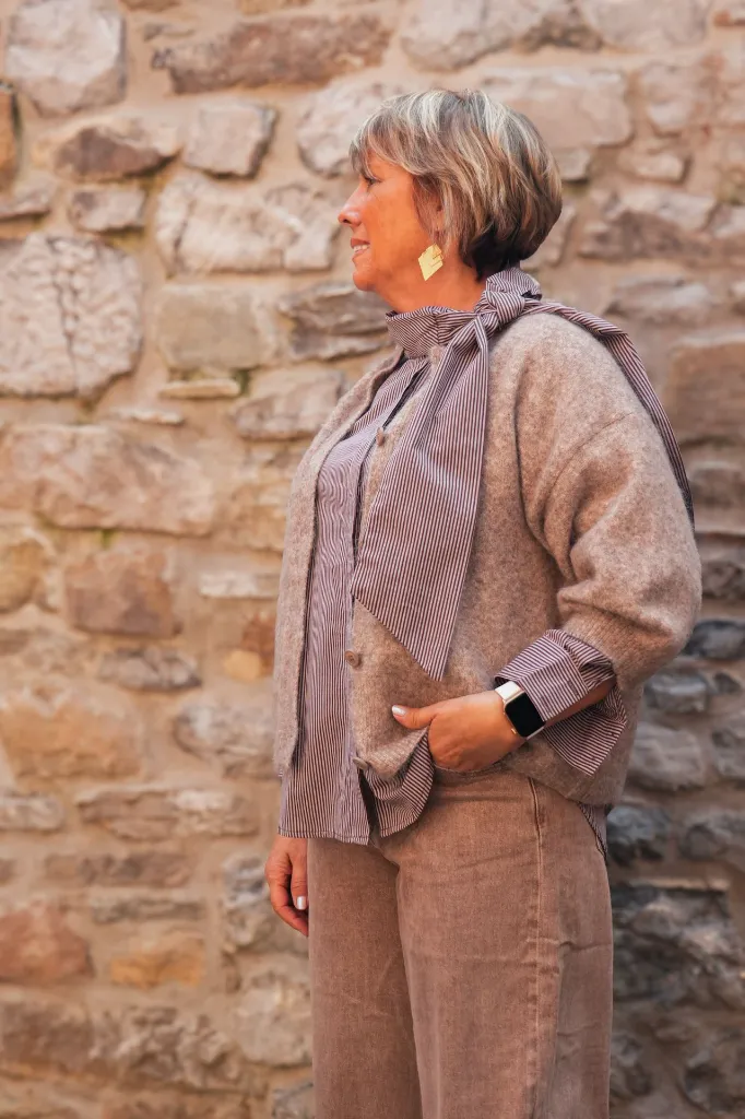 Chemise lignée col lavallière - marron (vue 5)