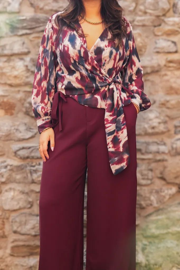 Pantalon de tailleur à nouer avec élastique au dos - Tara - Bordeaux (vue 5)