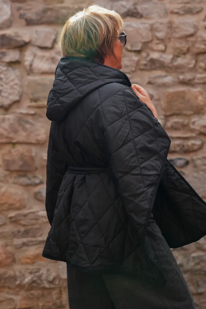 Manteau cape matelassé oversize - Noir (vue 2)