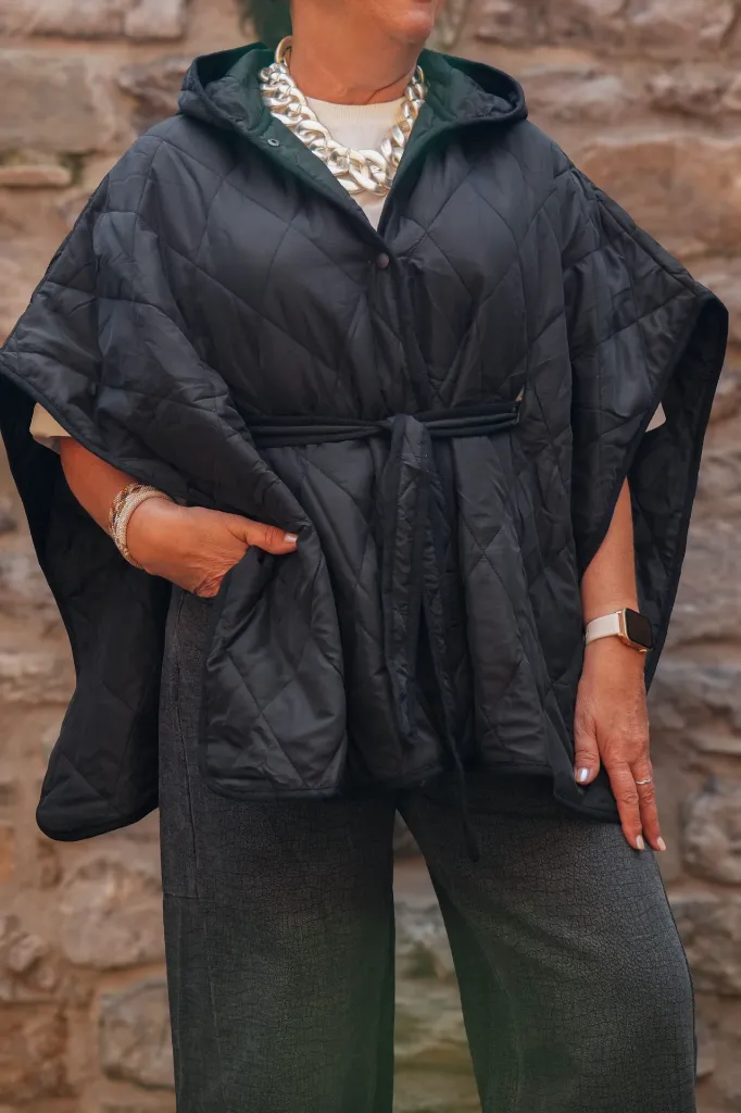 Manteau cape matelassé oversize - Noir (vue 5)