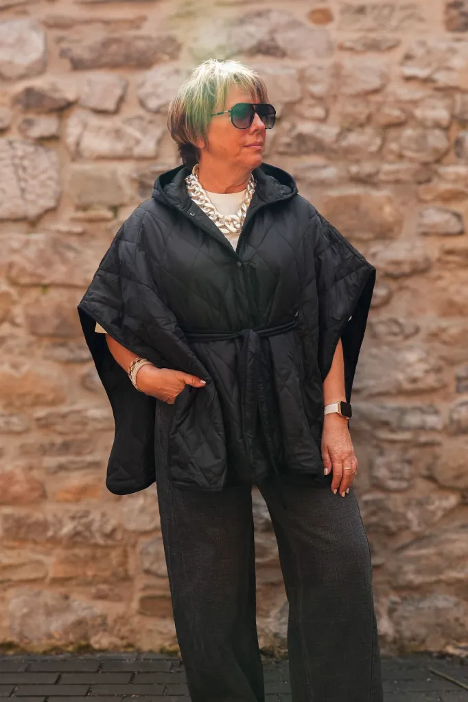 Manteau cape matelassé oversize - Noir (vue 7)