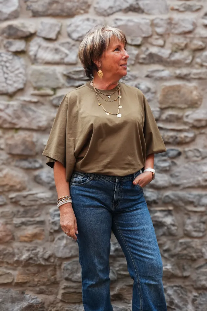 T-shirt en coton manches drapées - Kaki Hunter (vue 4)