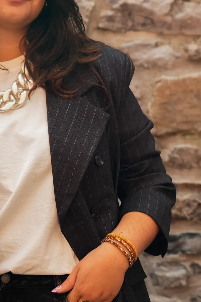 Blazer croisé à rayures tennis - Gris anthracite (vue 2)