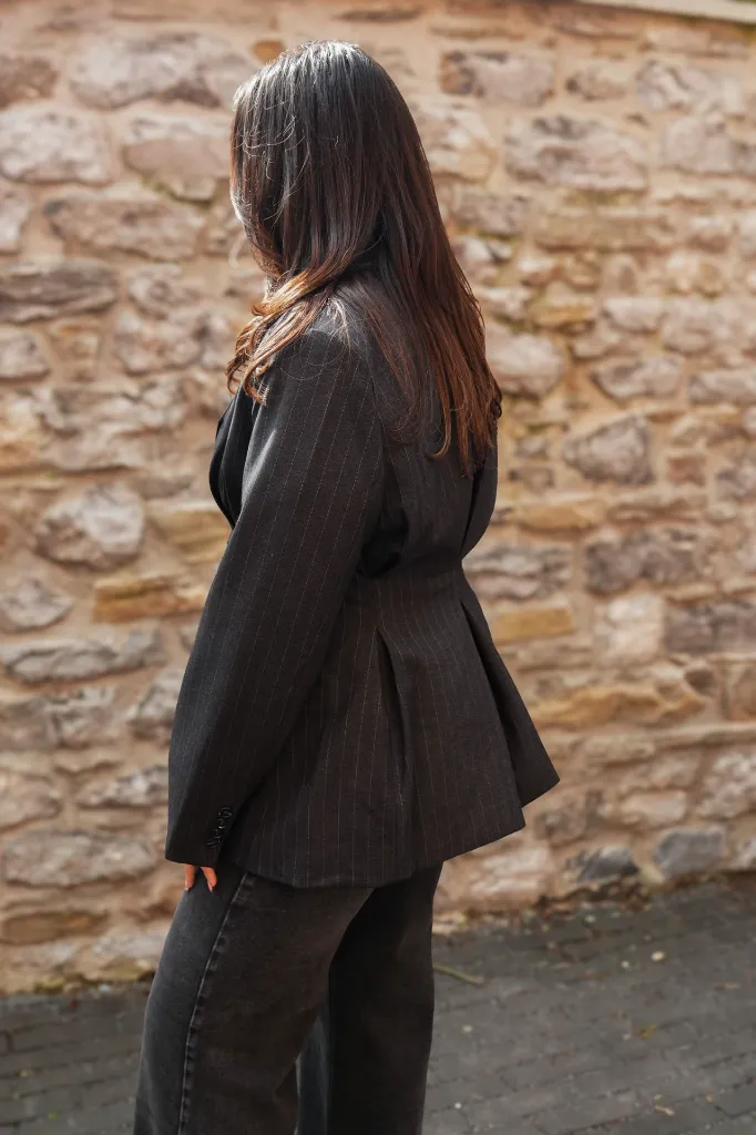 Blazer croisé à rayures tennis - Gris anthracite (vue 4)