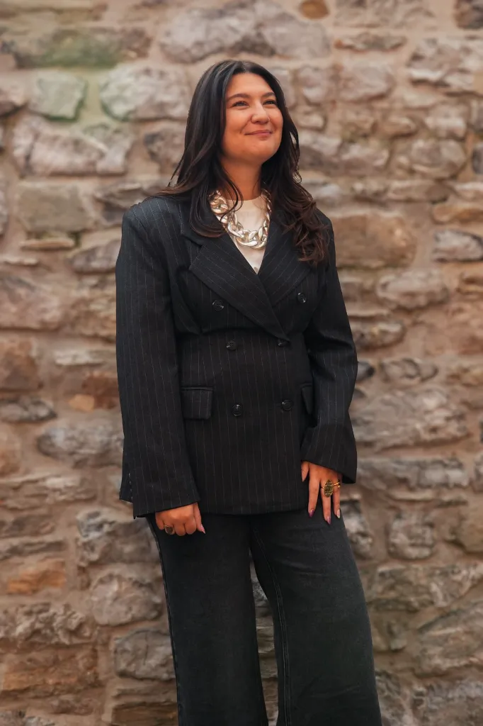Blazer croisé à rayures tennis - Gris anthracite (vue 9)