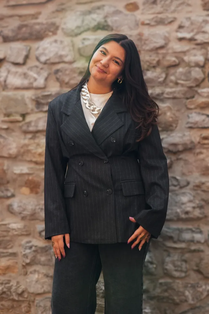 Blazer croisé à rayures tennis - Gris anthracite (vue 12)