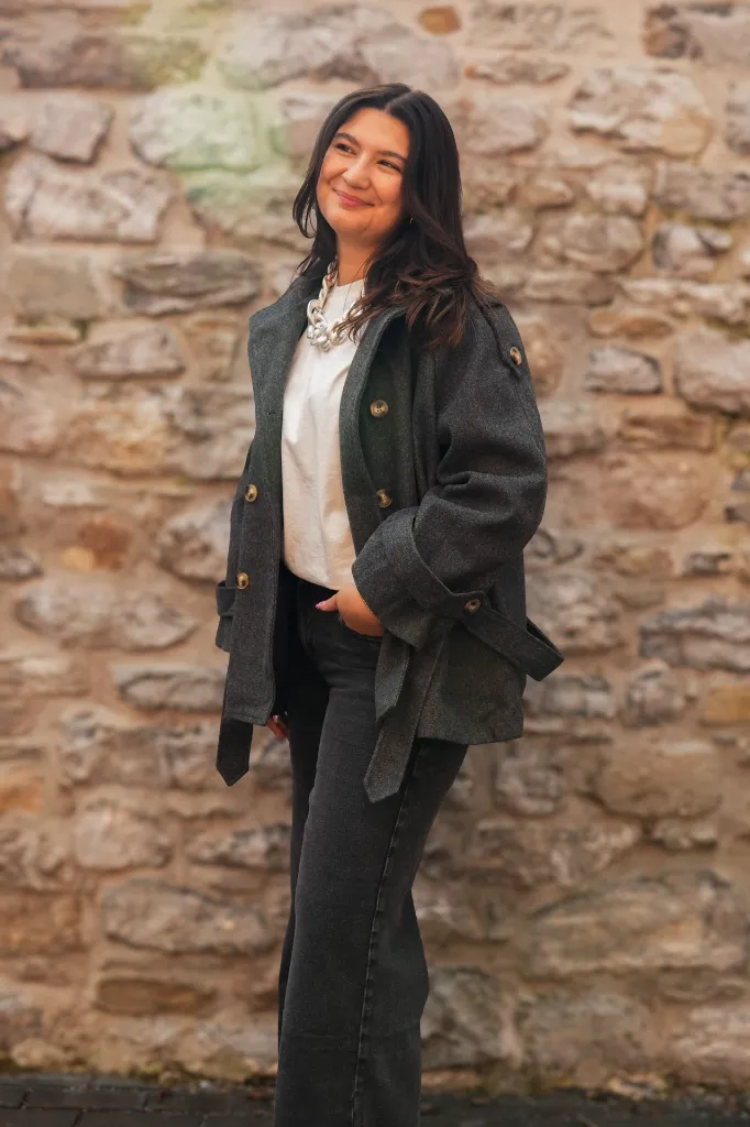 Manteau à nouer double boutonnage - Gris (vue 2)