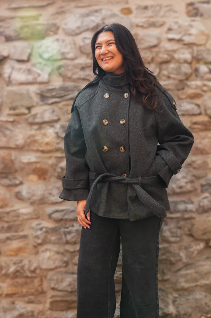 Manteau à nouer double boutonnage - Gris (vue 6)