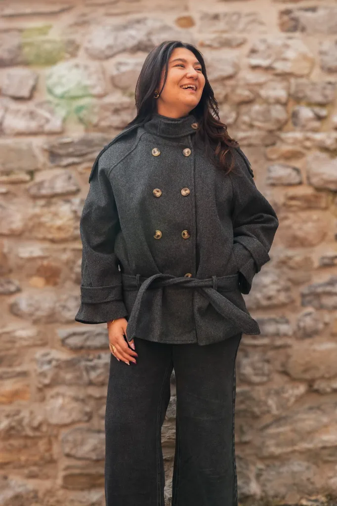 Manteau à nouer double boutonnage - Gris (vue 4)