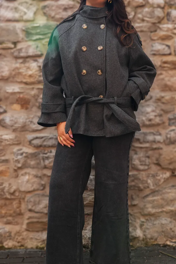 Manteau à nouer double boutonnage - Gris (vue 5)
