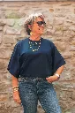 T-shirt en coton manches drapées - bleu nuit (vue 3)
