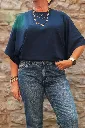 T-shirt en coton manches drapées - bleu nuit (vue 4)