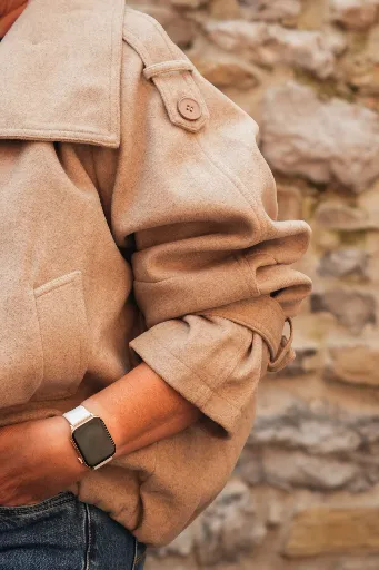 Manteau court col entonnoir double boutonnage - Taupe