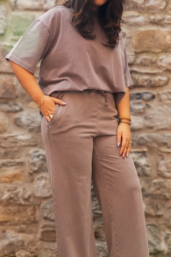 Pantalon palazzo délavé - Chocolat (vue 2)