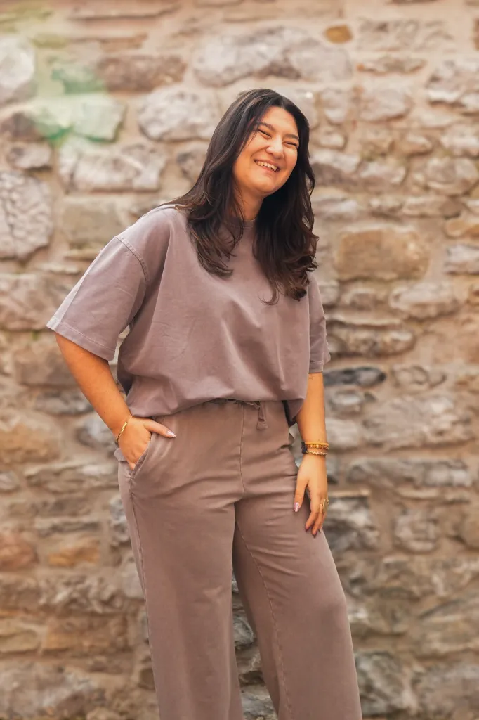 Pantalon palazzo délavé - Chocolat (vue 3)