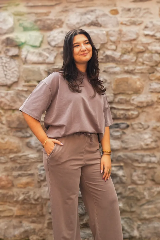Pantalon palazzo délavé - Chocolat (vue 4)
