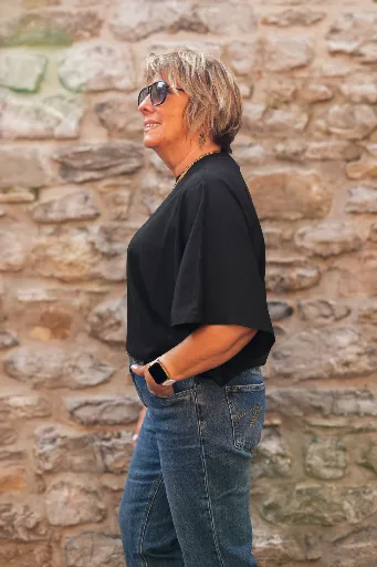 T-shirt en coton manches drapées - noir