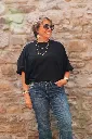 T-shirt en coton manches drapées - noir (vue 4)