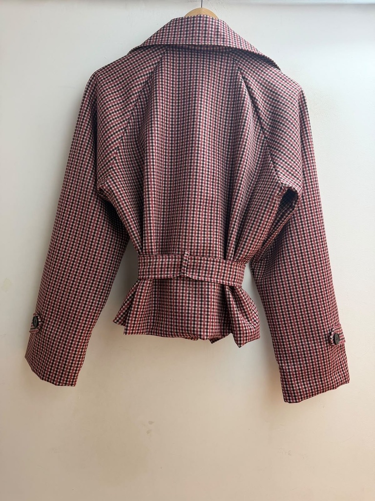 Veste croisée à carreaux ceinturée - Bordeaux (3)